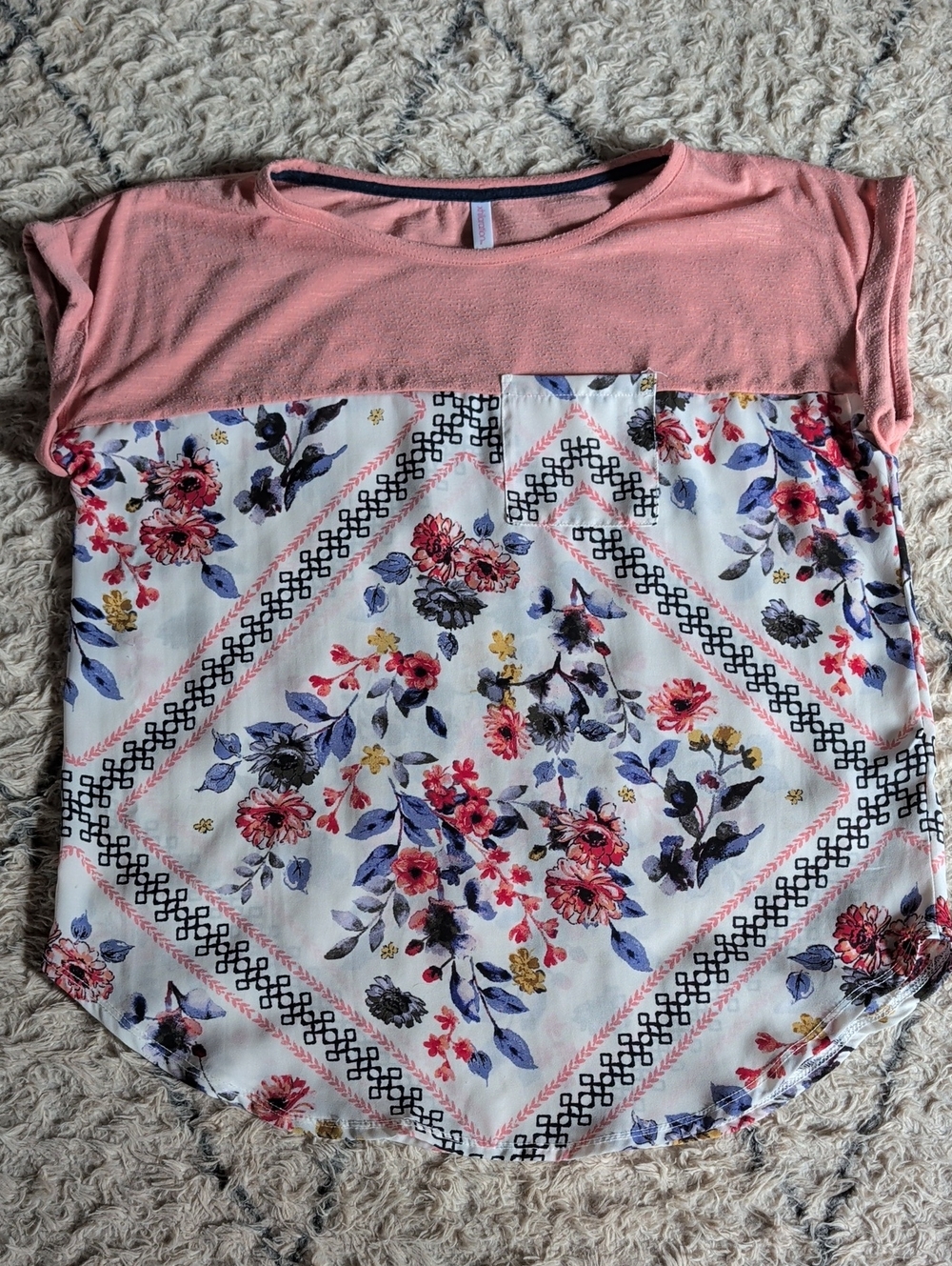 Floral Panel Short Sleeve Top